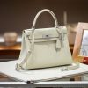 Luxury Handmade  leather handbg-28CM-Silver White