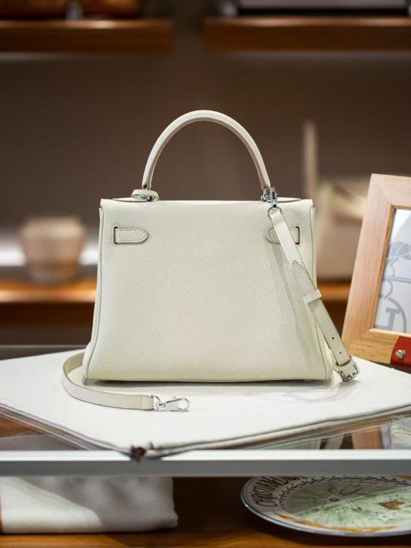 2025-022-W (5) Luxury Handmade leather handbg-28CM-Silver White