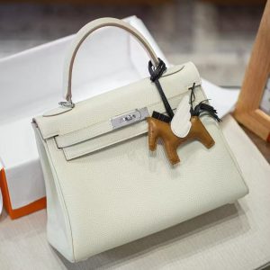 Luxury Handmade  leather handbg-28CM-Silver White