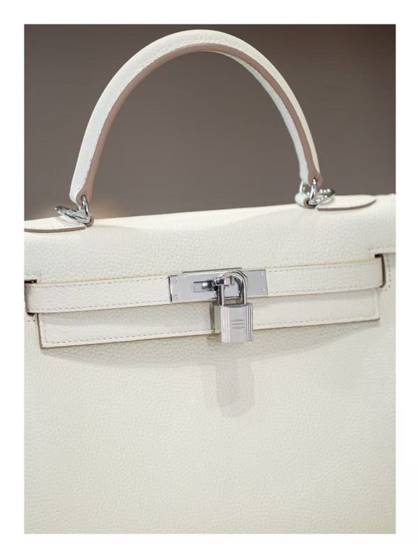 2025-022-W (8) Luxury Handmade leather handbg-28CM-Silver White