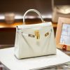 Luxury Handmade leather handbg-28CM-Gold White