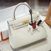Luxury Handmade leather handbg-28CM-Gold White
