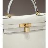 Luxury Handmade leather handbg-28CM-Gold White