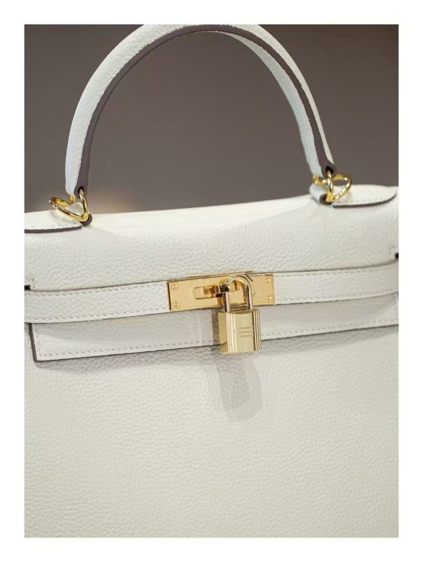 2025-022W (4) Luxury Handmade leather handbg-28CM-Gold White