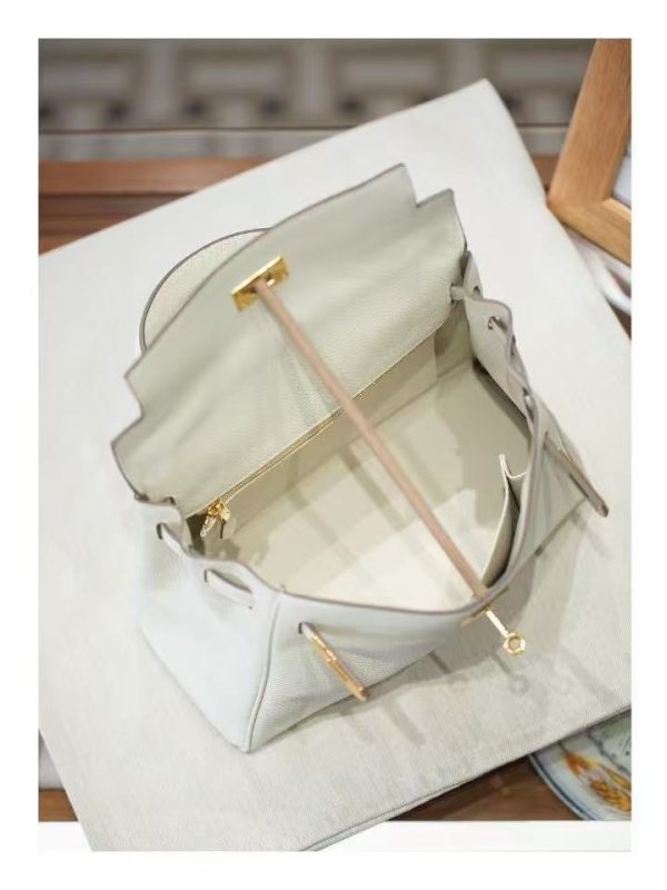 2025-022W (5) Luxury Handmade leather handbg-28CM-Gold White