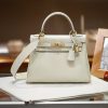 Luxury Handmade leather handbg-28CM-Gold White