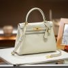 Luxury Handmade leather handbg-28CM-Gold White