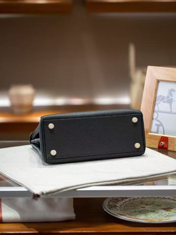Luxury Handmade  leather handbg-28CM-Gold Black