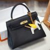 Luxury Handmade  leather handbg-28CM-Gold Black