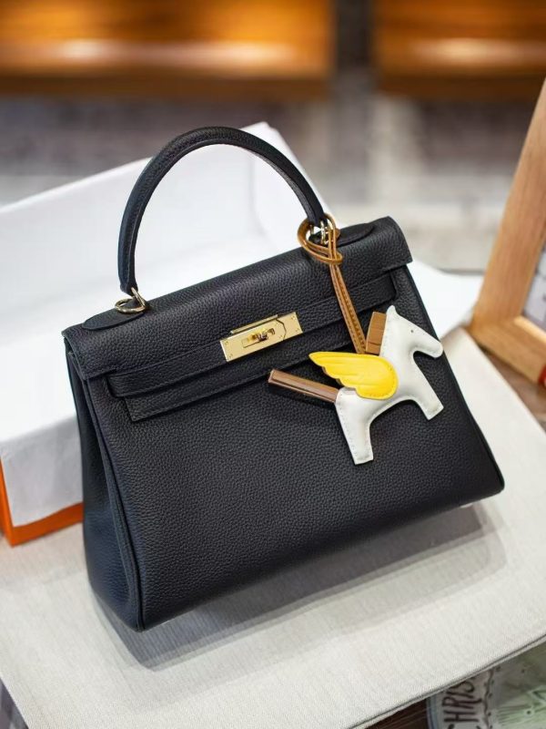 Luxury Handmade  leather handbg-28CM-Gold Black