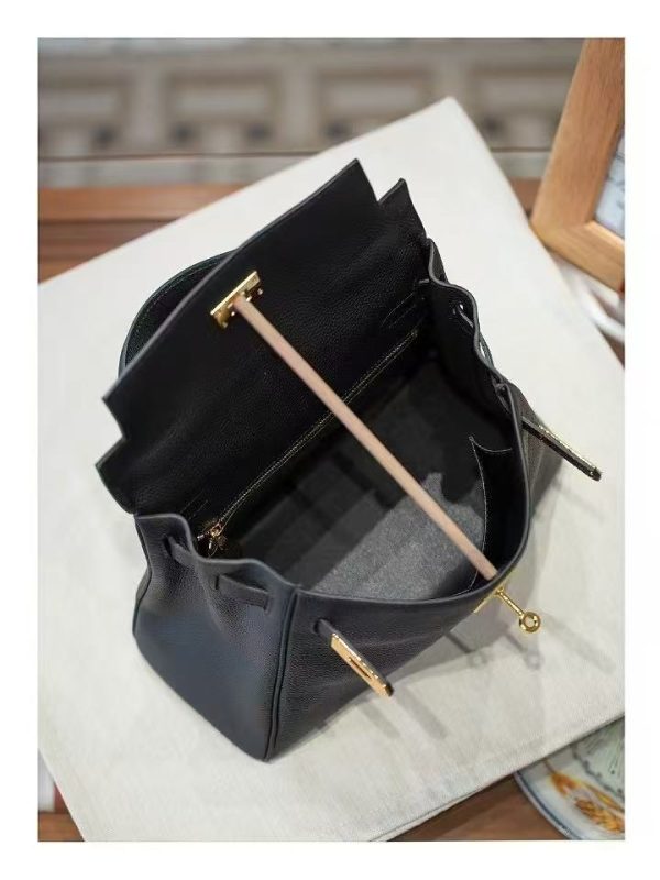 Luxury Handmade  leather handbg-28CM-Gold Black