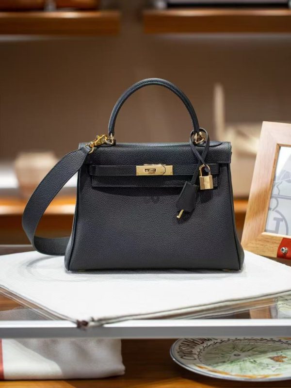 Luxury Handmade  leather handbg-28CM-Gold Black