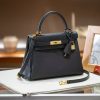 Luxury Handmade  leather handbg-28CM-Gold Black