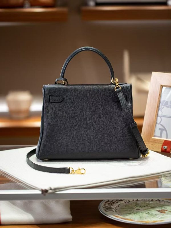 Luxury Handmade  leather handbg-28CM-Gold Black