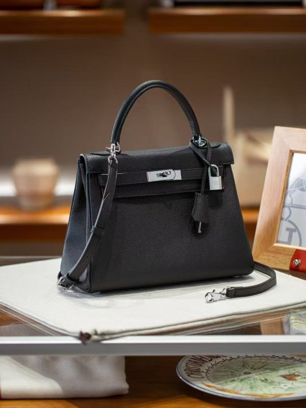 2025-023BK (7) Luxury Handmade handbg-28CM-Silver Black