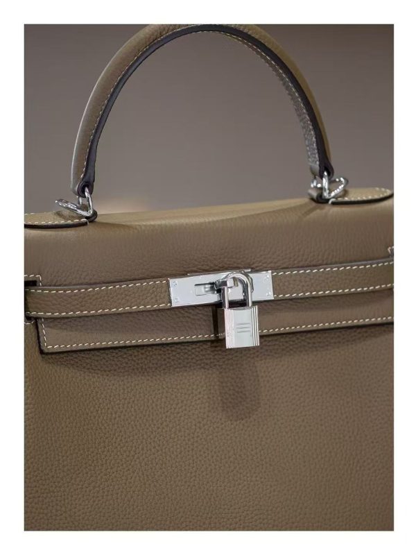 2025-024-GY (1) Luxury Handmade leather handbg-28CM-Silver Gray