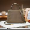 Luxury Handmade  leather handbg-28CM-Gold Gray