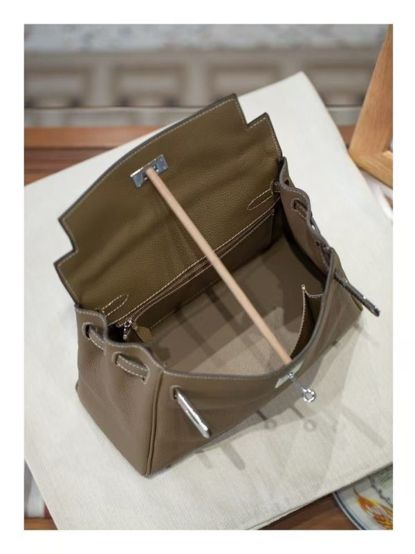 2025-024-GY (2) Luxury Handmade leather handbg-28CM-Silver Gray