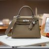 Luxury Handmade leather handbg-28CM-Silver Gray