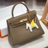 Luxury Handmade  leather handbg-28CM-Gold Gray
