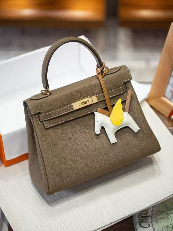 2025-024-GY (3) Luxury Handmade leather handbg-28CM-Gold Gray