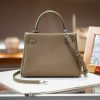 Luxury Handmade leather handbg-28CM-Silver Gray