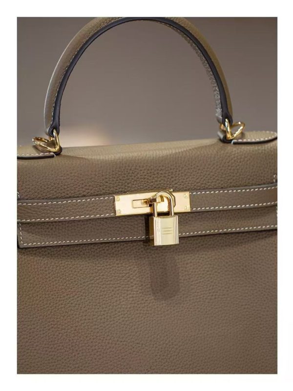 2025-024-GY (4) Luxury Handmade leather handbg-28CM-Gold Gray