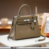 Luxury Handmade leather handbg-28CM-Silver Gray