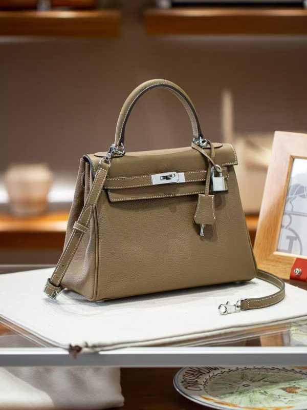 2025-024-GY (5) Luxury Handmade leather handbg-28CM-Silver Gray