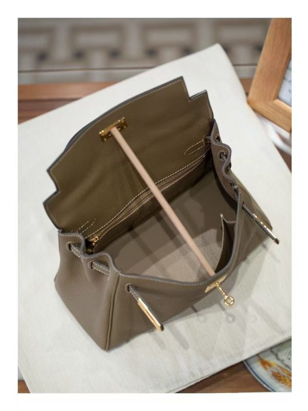 2025-024-GY (5) Luxury Handmade leather handbg-28CM-Gold Gray