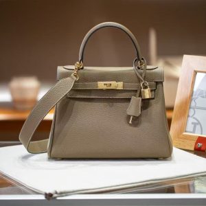 Luxury Handmade  leather handbg-28CM-Gold Gray
