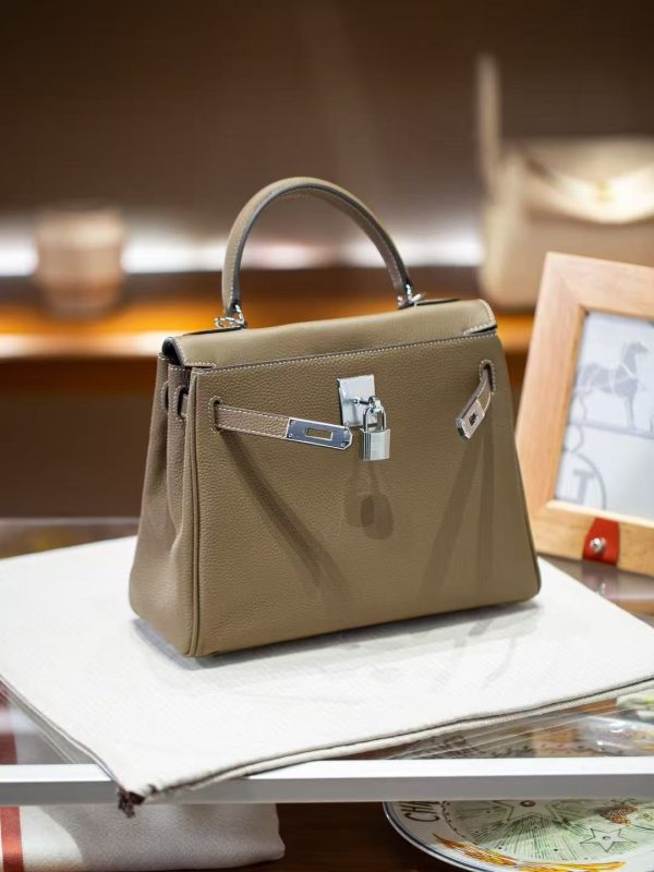 2025-024-GY (7) Luxury Handmade leather handbg-28CM-Silver Gray