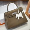Luxury Handmade leather handbg-28CM-Silver Gray