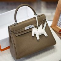 Luxury Handmade leather handbg-28CM-Silver Gray