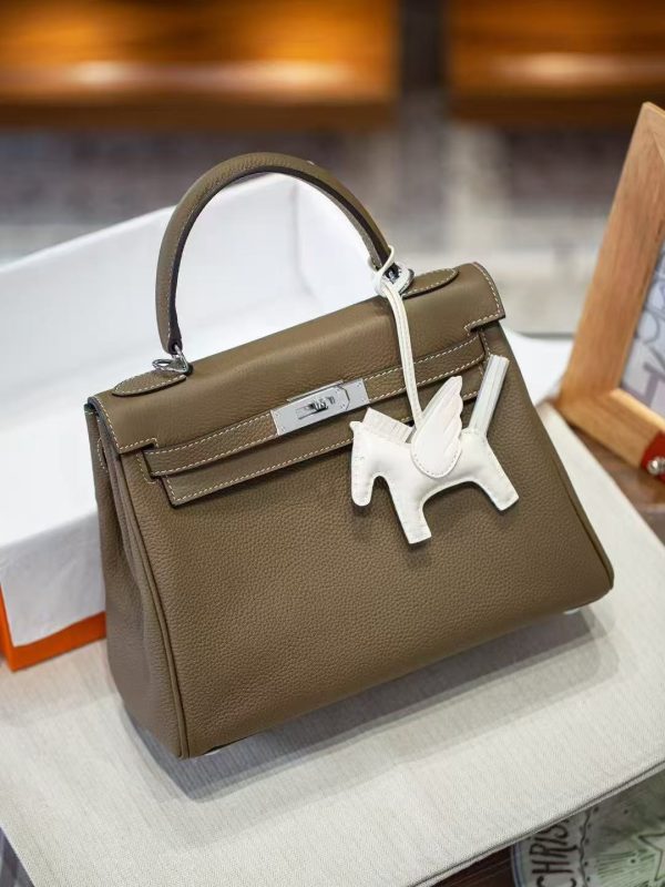 2025-024-GY (8) Luxury Handmade leather handbg-28CM-Silver Gray