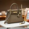 Luxury Handmade  leather handbg-28CM-Gold Gray