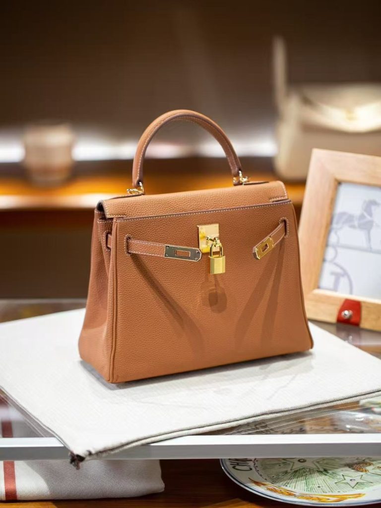 Luxury Handmade  leather handbg-28CM-Gold Black