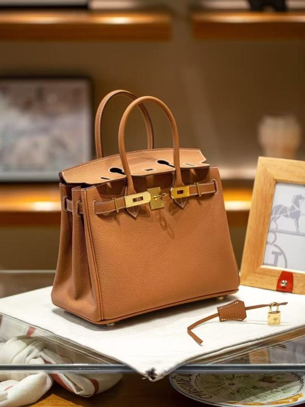 Luxury Handmade leather handbag, 30CM long Brown