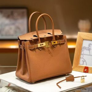 Luxury Handmade leather handbag, 30CM long Brown