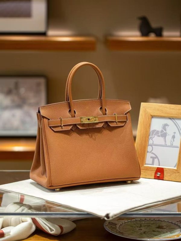Luxury Handmade leather handbag, 30CM long Brown