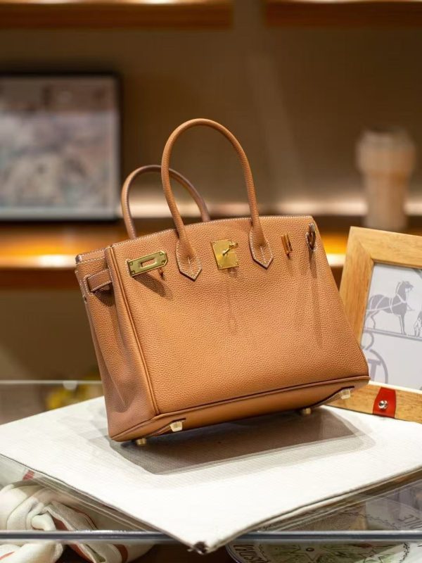 Luxury Handmade leather handbag, 30CM long Brown